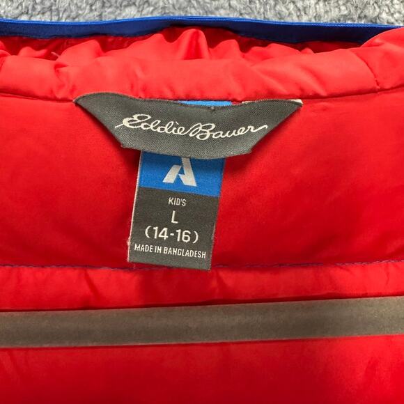Eddie Bauer First Ascent Youth Large Blue Puffer Down Jacket Hooded Snow Winter - Picture 11 of 12